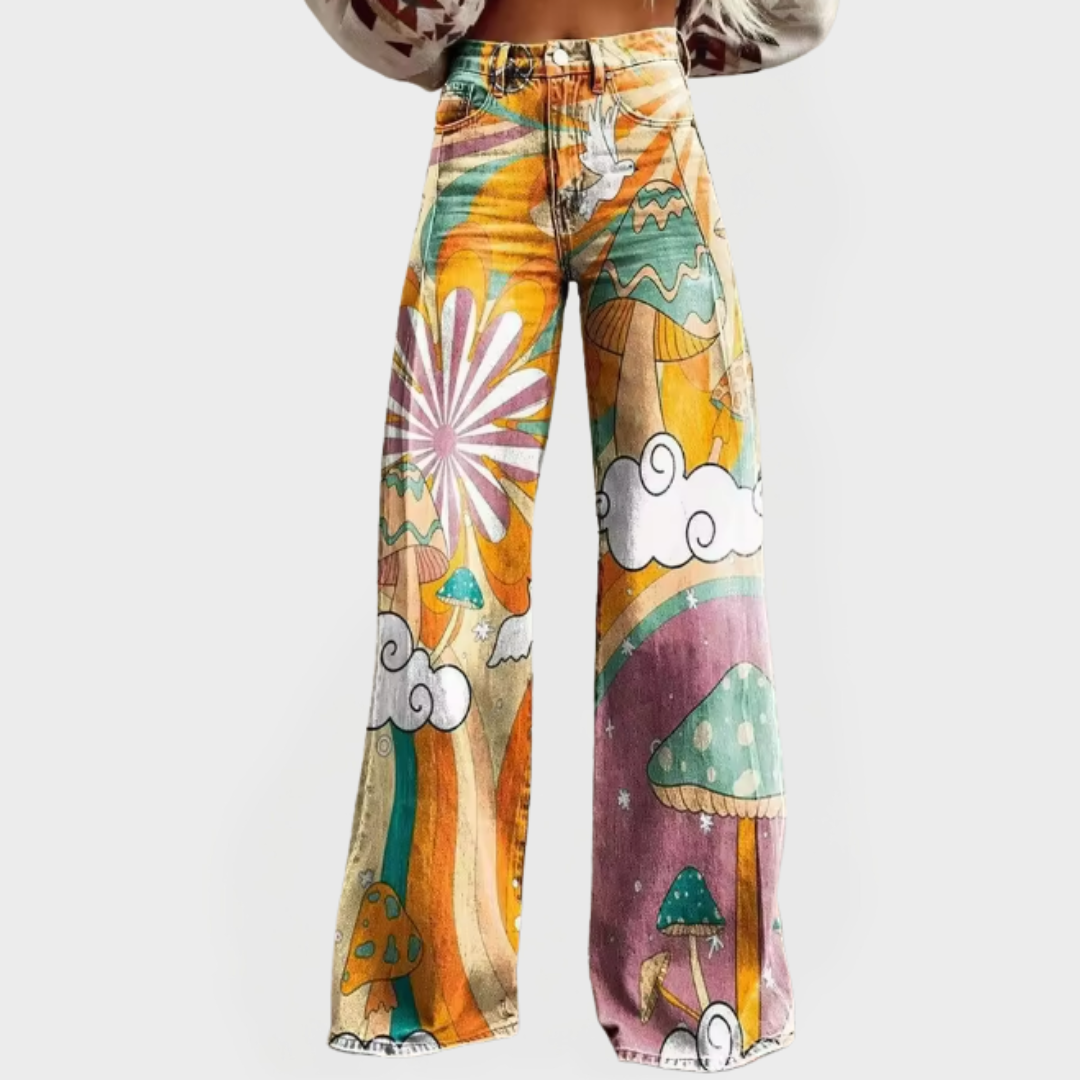 Jeans avec Design de Champignon Psychédélique
