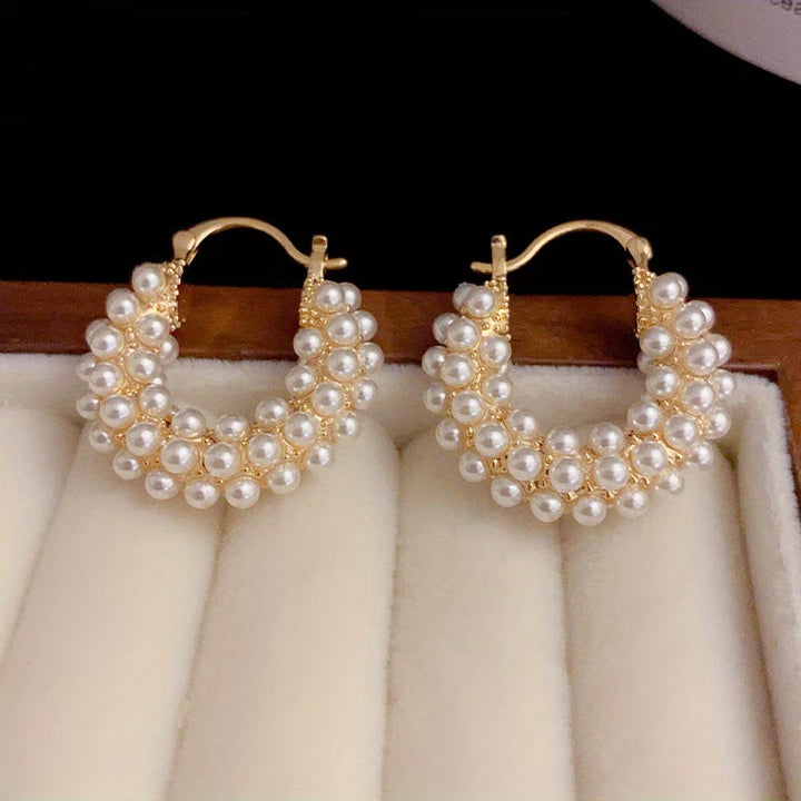 Boucles d'Oreilles en Cerceau avec Perles SuperposÃ©es