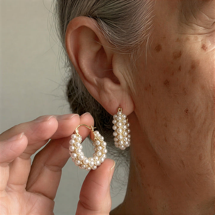 Boucles d'Oreilles en Cerceau avec Perles SuperposÃ©es